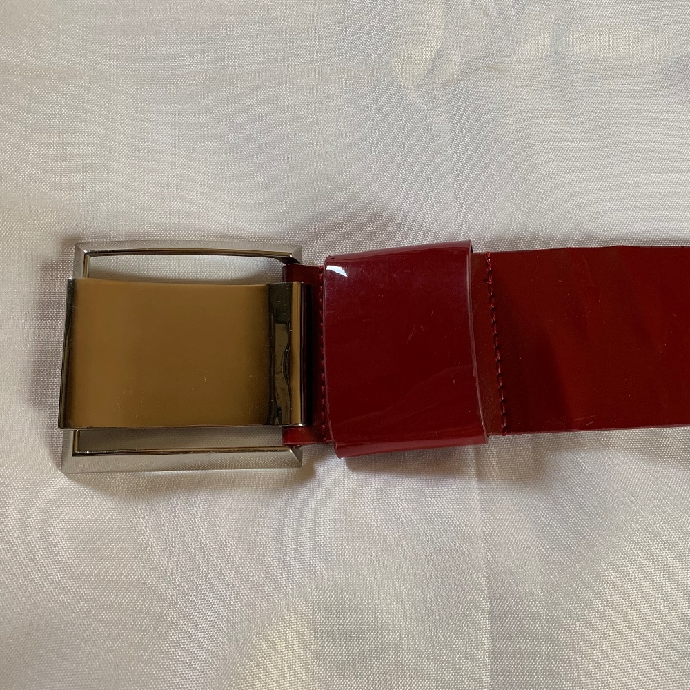 Olga Santini Genuine Leather Wide Shiny Red Belt with Unique Closure!